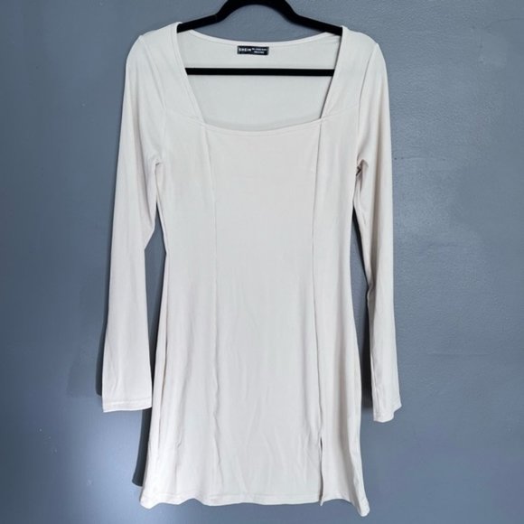 Shein Long Sleeve Ribbed Body Con Dress - Large in Cream - Picture 1 of 6